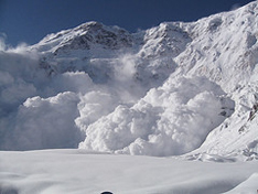 Объединившись несколько лавин сходят по леднику Звёздочка примерно на расстояние до 2 км от стены. Фото Алексея Косякова